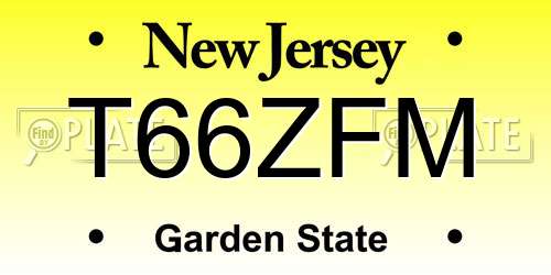 T66ZFM New Jersey License Plate