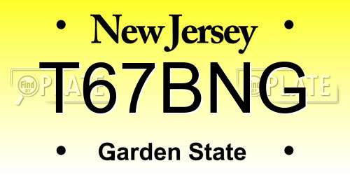 T67BNG New Jersey License Plate