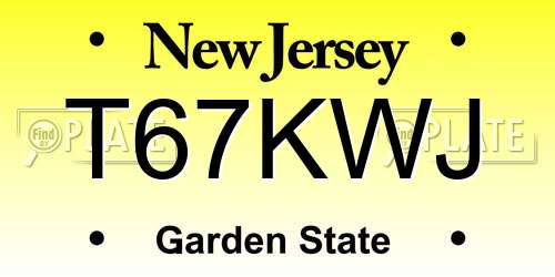 T67KWJ New Jersey License Plate