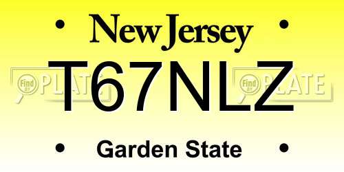 T67NLZ New Jersey License Plate