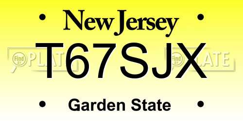 T67SJX New Jersey License Plate