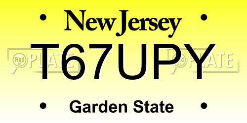 T67UPY New Jersey License Plate