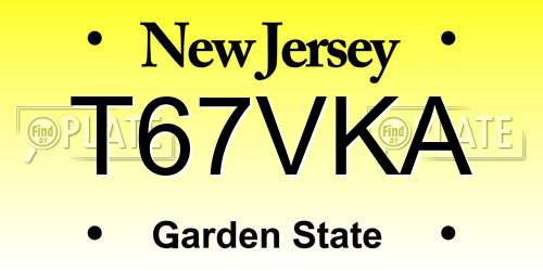 T67VKA New Jersey License Plate