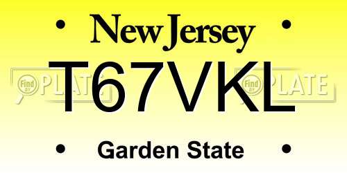 T67VKL New Jersey License Plate
