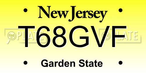T68GVF New Jersey License Plate