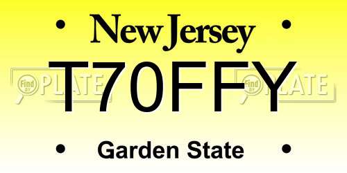 T70FFY New Jersey License Plate