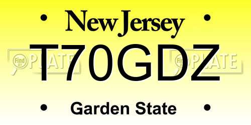 T70GDZ New Jersey License Plate