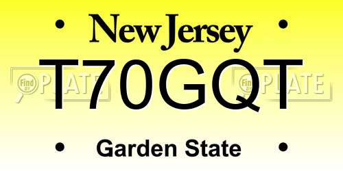 T70GQT New Jersey License Plate