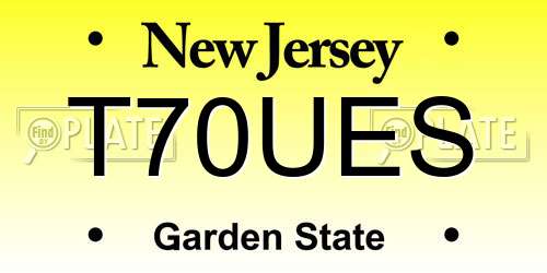 T70UES New Jersey License Plate