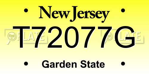 T72077G New Jersey License Plate