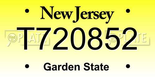 T720852 New Jersey License Plate