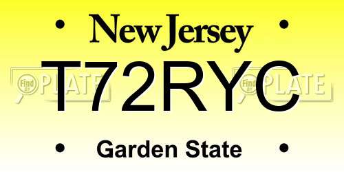 T72RYC New Jersey License Plate