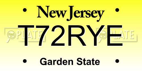 T72RYE New Jersey License Plate