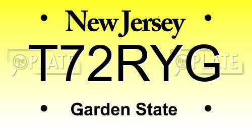 T72RYG New Jersey License Plate