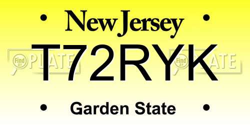 T72RYK New Jersey License Plate