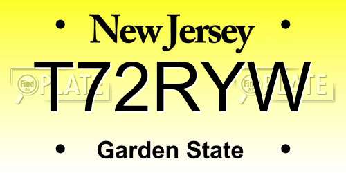 T72RYW New Jersey License Plate