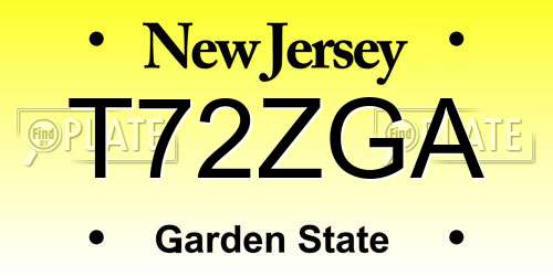 T72ZGA New Jersey License Plate