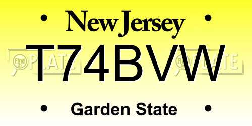 T74BVW New Jersey License Plate