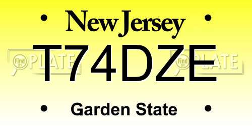 T74DZE New Jersey License Plate