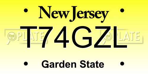 T74GZL New Jersey License Plate