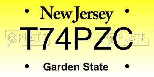 T74PZC New Jersey License Plate