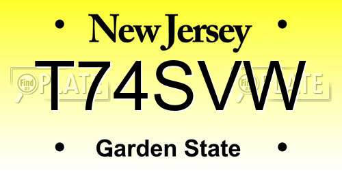 T74SVW New Jersey License Plate