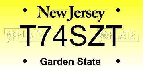 T74SZT New Jersey License Plate