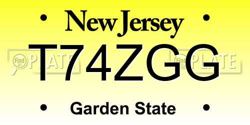 T74ZGG New Jersey License Plate
