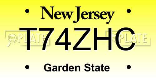 T74ZHC New Jersey License Plate