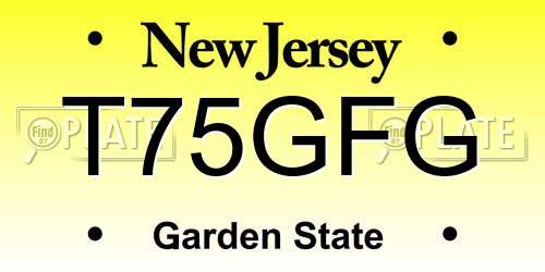T75GFG New Jersey License Plate