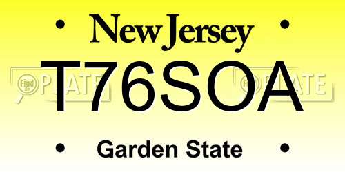 T76SOA New Jersey License Plate