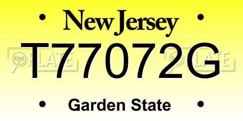 T77072G New Jersey License Plate