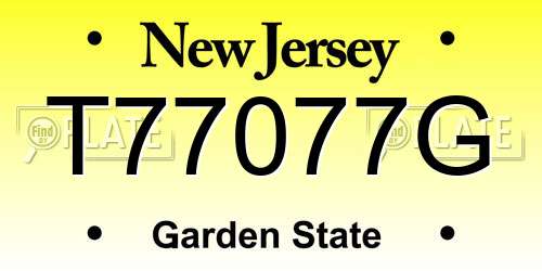 T77077G New Jersey License Plate