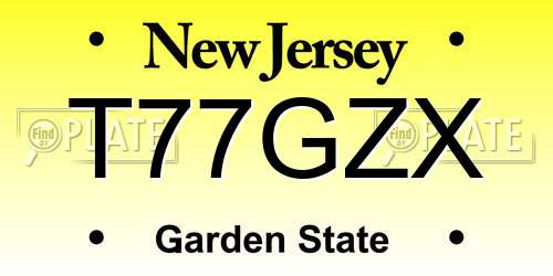 T77GZX New Jersey License Plate