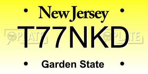 T77NKD New Jersey License Plate