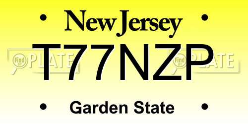 T77NZP New Jersey License Plate