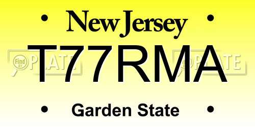 T77RMA New Jersey License Plate