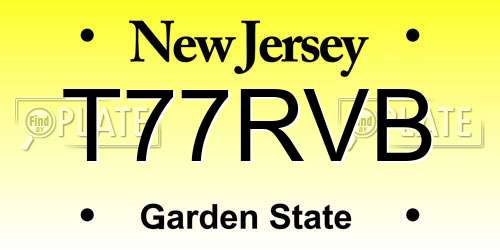 T77RVB New Jersey License Plate