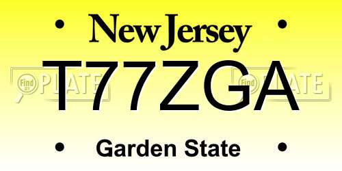 T77ZGA New Jersey License Plate