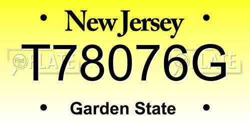 T78076G New Jersey License Plate