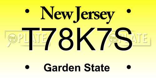 T78K7S New Jersey License Plate