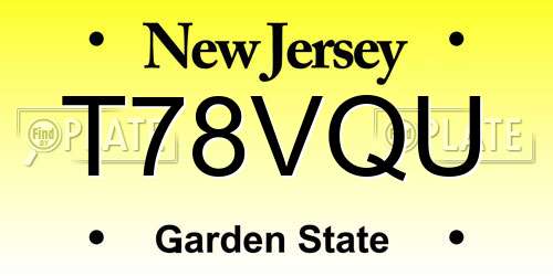 T78VQU New Jersey License Plate
