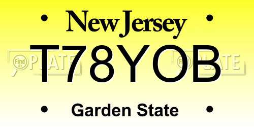 T78YOB New Jersey License Plate