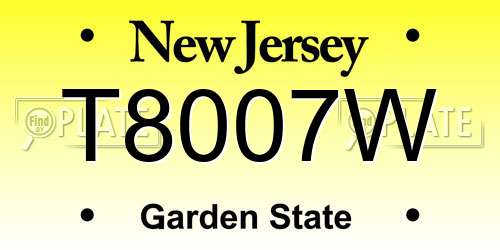 T8007W New Jersey License Plate