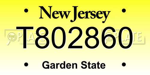 T802860 New Jersey License Plate