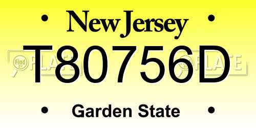 T80756D New Jersey License Plate