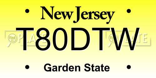 T80DTW New Jersey License Plate