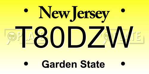 T80DZW New Jersey License Plate