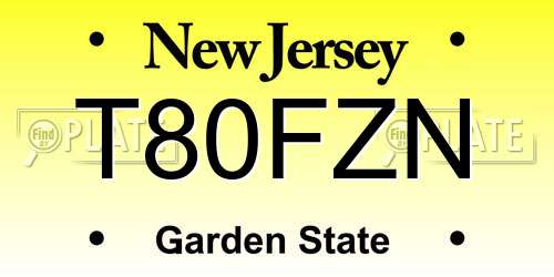 T80FZN New Jersey License Plate