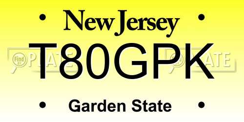 T80GPK New Jersey License Plate